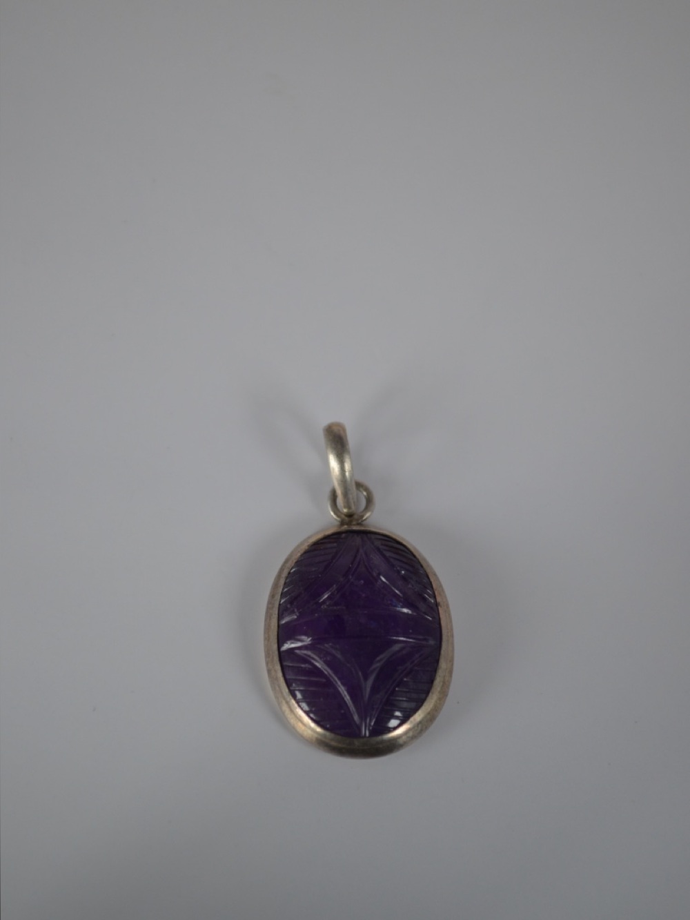 New Y2K Ladakh Hand Carved Amethyst Stone Sterling Silver 925 Pendant